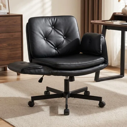 Sepnine Silla giratoria con cruz cruzada, silla de escritorio con patas cruzadas para oficina en casa, cómoda silla a prueba de suciedad (negro)