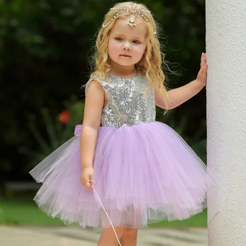 Miniatura 2 de Vestido de princesa tutú de tul para niña, boda, concurso, fiesta, bebé, lentejuelas sin espalda, encaje floral, recién nacido, 7 años