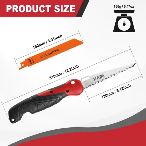 Miniatura 2 de KATA Sierra de mano plegable para manualidades – Cortador de paneles de yeso compacto 2 en 1, herramienta práctica con hoja de corte múltiple