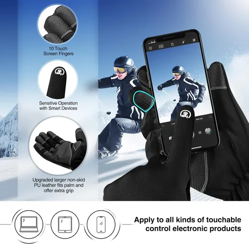 Miniatura 3 de krosa -10 Winter Gloves Men Women, 10 Touchscreen Fingers Snow Ski Gloves, Waterproof Cold Weather Gloves