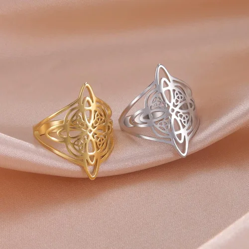 Miniatura 38 de TEAMER Anillo de nudo de brujas, amuleto celta de acero inoxidable, joyería vintage para mujer