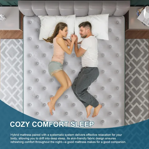 Miniatura 5 de Colchón híbrido tamaño individual, de 14 pulgadas en una caja, con espuma viscoelástica de gel, resortes interiores individuales, parte superior
