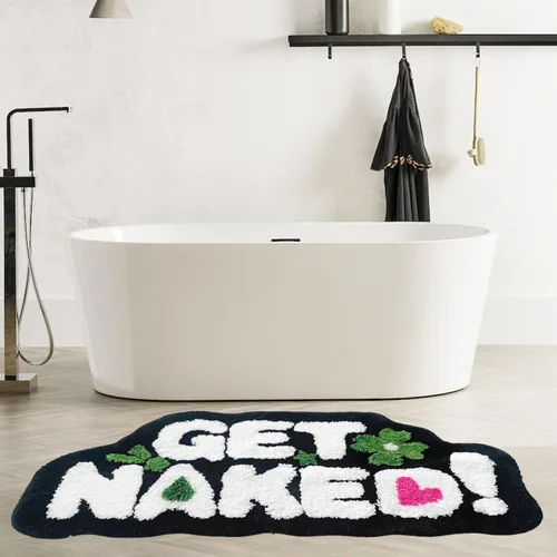 Miniatura 4 de Get Naked - Alfombra de baño negra – Divertida alfombra de baño antideslizante de felpa, 20 x 40 pulgadas, microfibra absorbente de secado rápido