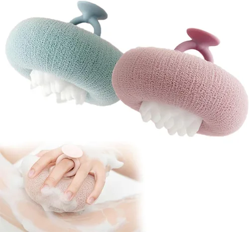 Miniatura 7 de 2 bolas de baño exfoliantes corporales de girasol, cepillo de limpieza de esponja ultra suave para hombres y mujeres, esponja de baño con anillo