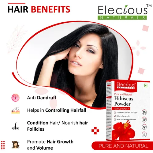 Miniatura 3 de Elecious Polvo de hibisco para el crecimiento del cabello, la cara y la piel brillante de la piel ideal para preparar paquete de cabello, aceite