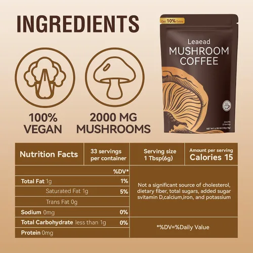 Miniatura 7 de Orgánico con 6 hongos adaptogénicos y aceite MCT café de hongos para una mejor energía enfoque digestión inmunidad con cola de pavo Shiitake