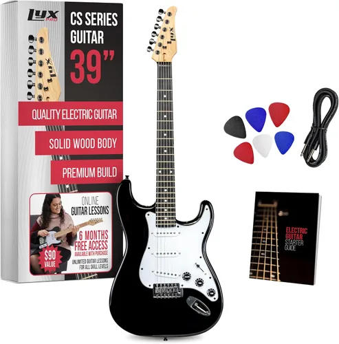 LyxPro CS 39" Kit de guitarra eléctrica para principiantes, intermedios y profesionales con guitarra, cable de amplificador, 6 púas y guía para el