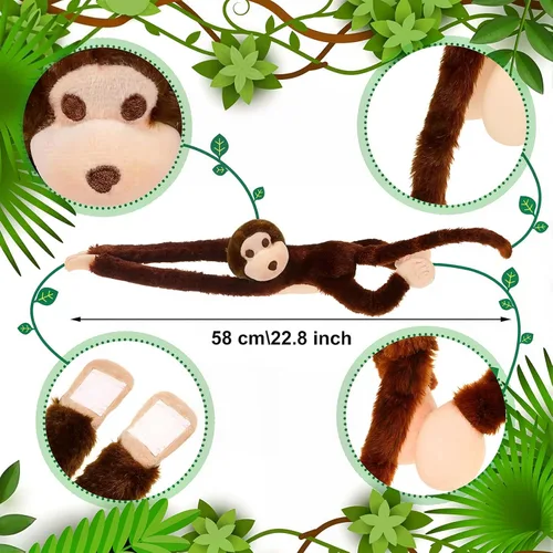 Miniatura 3 de Hungdao 6 paquetes de mono colgante de peluche de la selva con gancho y bucle, mono de peluche colgante para fiesta de la selva para VBS escuela
