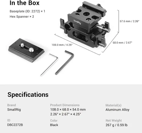 Miniatura 7 de SMALLRIG Sistema universal de soporte de riel de 0.591 in con abrazadera de varilla de 0.591 in y placa de liberación rápida - 2272