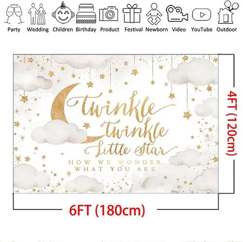 Miniatura 4 de Mocsicka Twinkle Twinkle Little Star - Telón de fondo beige para revelación de género para fiesta de niño o niña, decoración de nube y luna, baby