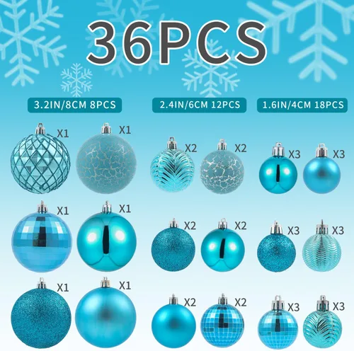 Miniatura 2 de LANGXUN 36 piezas de esferas de decoración de árbol de Navidad azul ácido, bolas de Navidad, decoración de Navidad 2025, adornos de Navidad