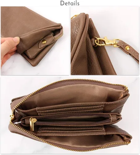 Miniatura 22 de RIAH FASHION Monedero convertible de piel sintética - Mini bolso de mano desmontable cadena bandolera correa soporte para teléfono