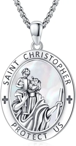 Miniatura 140 de Collar con colgante de plata de ley 925 con medalla de San Patrón, joyería religiosa para hombres y mujeres, con cadena de acero inoxidable 316L