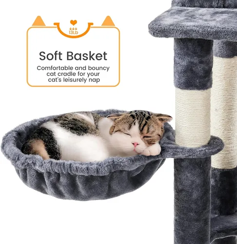 Miniatura 8 de Yaheetech Árbol para gatos de varios niveles, torre para gatos de 71.5 pulgadas de alto con 2 condominios de felpa, 2 perchas acolchadas, hamaca