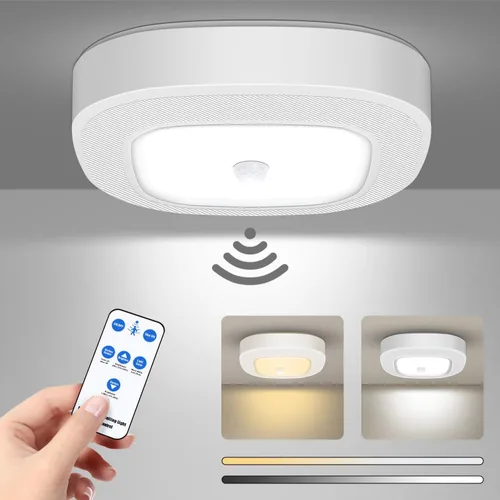 Miniatura 9 de WhitePoplar Luz de armario, luz de techo LED con sensor de movimiento a batería, 300LM para interiores, inalámbrica, para pasillo, garaje, escalera