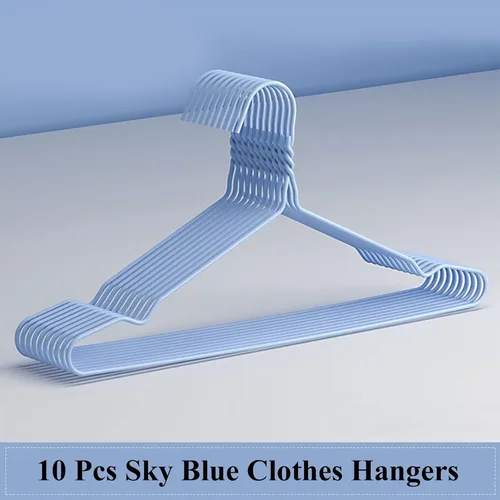 Miniatura 3 de Perchas para ropa de alambre azul cielo, paquete de 10, resistentes, ahorran espacio, perchas antideslizantes para trajes, camisas, vestidos