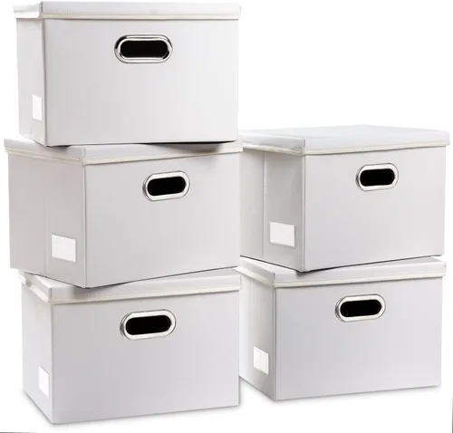 Miniatura 34 de PRANDOM - Cajas de almacenamiento grandes apilables con tapas (paquete de 5 unidades), contenedores organizadores de almacenamiento plegables