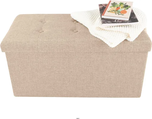 Miniatura 7 de Lavish Home Otomana plegable de almacenamiento, juego de 2 reposapiés copetudos de 30 pulgadas, baúl o banco de lino con contenedor extraíble