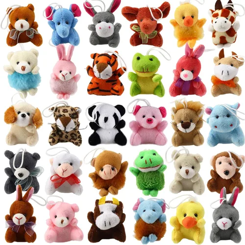 Juego de 32 piezas de mini juguetes de animales de peluche, lindos animales pequeños de peluche llavero decoración para fiestas temáticas, regalo de