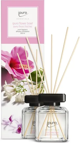 ipuro - Essentials Room Fragrance Flower Bowl 6.8 fl oz | Ambientador con fragancia floral, mandarina, bergamota, jazmín, violeta y madera de cedro