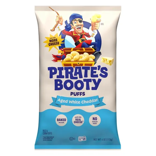 Miniatura 6 de Frituras infladas Pirate's Booty de queso cheddar blanco añejo, sin gluten, aperitivos para niños, 1 onza (12 unidades)