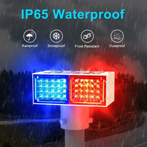 Miniatura 5 de Aolyty Luz estroboscópica solar, luz roja brillante y azul intermitente IP65, luz de advertencia solar impermeable de doble cara, luces