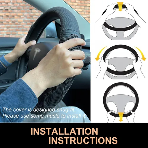 Miniatura 6 de PINCTROT Comfy Grip - Funda para volante para Tesla Model Y/3 2016-2025 2026 Standard/Highland/Juniper, forma de D de 14 pulgadas tamaño pequeño