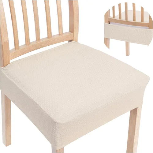 Miniatura 17 de Smiry Juego de 4 fundas de asiento elásticas de jacquard para sillas de comedor, extraíbles y lavables, sin fundas traseras, color gris pardo