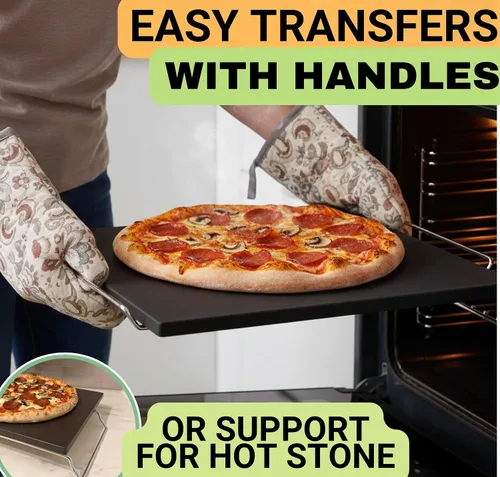 Miniatura 7 de Piedra de cerámica antiadherente para pizza fácil de limpiar, piedras para pizza con asas, cáscara de pizza, cortador de pizza, herramienta de masa