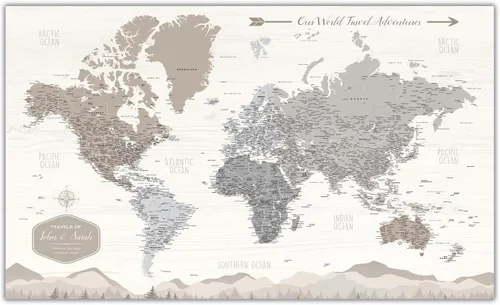 HolyCowCanvas Mapa Personalizado de Granja con Alfileres de Mundo en Lienzo, 3 Tamaños, Incluye Alfileres para Marcar Viajes, Tablero de Mapa del