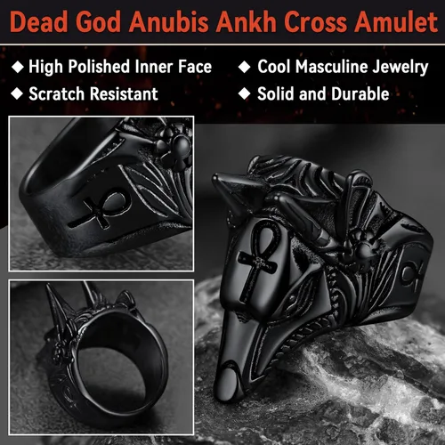 Miniatura 5 de FaithHeart Anubis - Anillos para hombres y mujeres, joyería de acero inoxidable resistente, anillo de amuleto de cruz Ankh, embalaje delicado, Acero