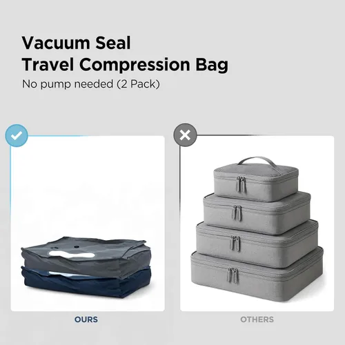 Miniatura 2 de Bolsas de compresión de viaje con sellado al vacío para equipaje de mano, impermeables, herméticos con ventana y válvula unidireccional integrada