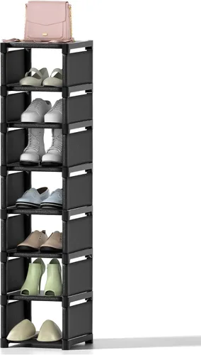 Miniatura 9 de Zapatero estrecho de 6 niveles, organizador vertical de zapatos de espacio pequeño, estante compacto de 9.84 pulgadas para armario y entrada