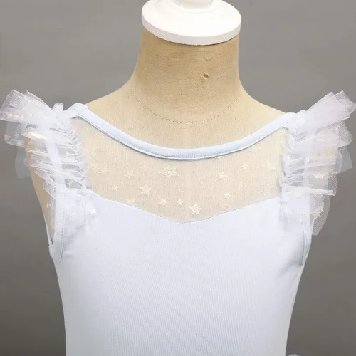 Miniatura 3 de IDOPIP Leotardo con falda de tutú de estrella con purpurina para niñas, manga con volantes, vestido de bailarina, traje de gimnasia