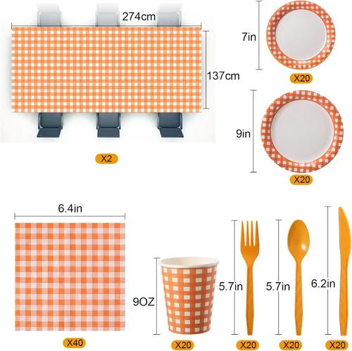 Miniatura 2 de Oudain 162 piezas de suministros de fiesta de Navidad para 20 invitados, 2 manteles a cuadros a cuadros, platos, vasos, servilletas, cuchillos