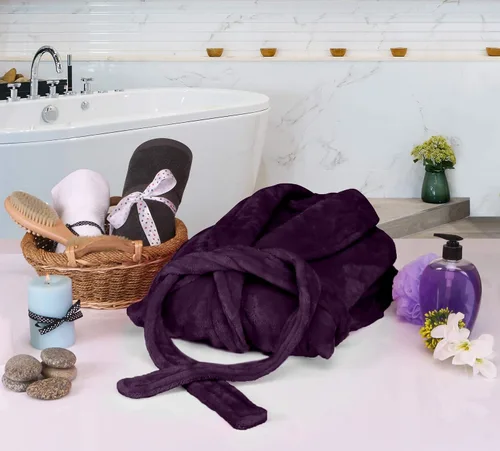 Miniatura 7 de NY Threads - Bata de baño de vellón para mujer con cuello tipo chal, bata larga y suave