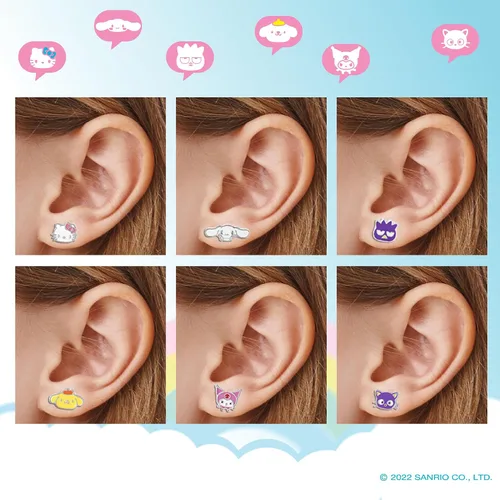Miniatura 5 de Sanrio - Aretes tipo dormilona para niñas, paquete de 12 pares, licencia oficial de Hello Kitty and Friends, aretes para uso diario, Disfraz, No es