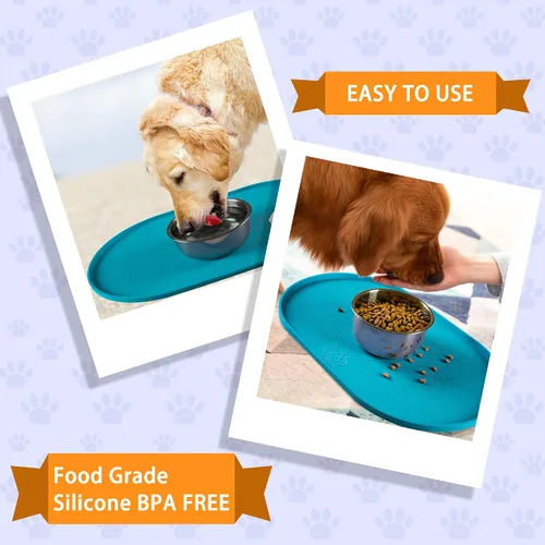 Miniatura 7 de Tapete de silicona para comida de perros 100% impermeable con borde elevado de 0.5 pulgadas, sin BPA, tapetes de alimentación para mascotas que