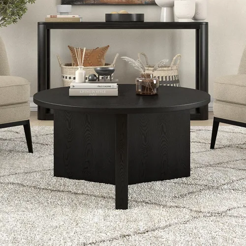 Miniatura 2 de Henn&Hart Mesa de centro redonda de madera con pedestal de 32 pulgadas para sala de estar, sala familiar, oficina o apartamento, grano negro Negro