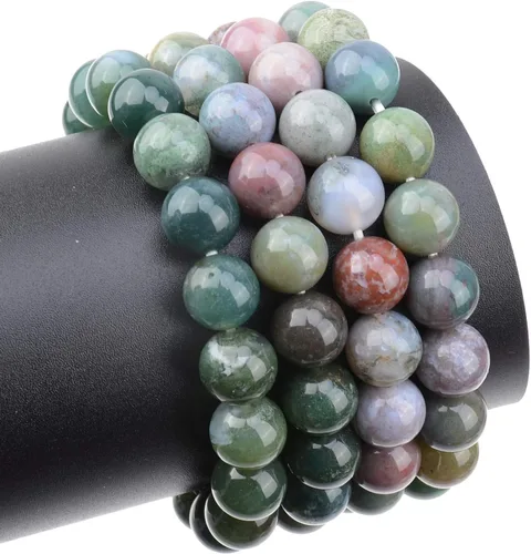 Miniatura 3 de LPBeads 80 piezas cuentas sueltas y redondas de ágata india natural (piedra preciosa) pulidas de 0.394 pulgadas con cordón elástico para hacer joyas