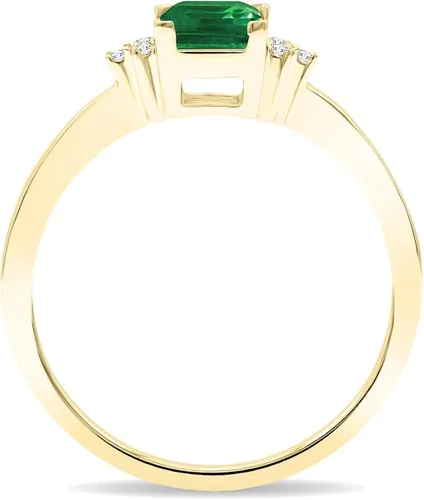 Miniatura 3 de Anillo cuadrado de esmeralda y diamante de media luna para mujer en oro amarillo de 10 quilates