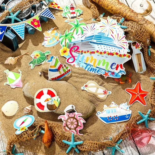 Miniatura 2 de Lounsweer 24 imanes de verano para puerta de crucero, playa, crucero, decoración tropical, puerta de crucero, decoración de Hawaii Luau