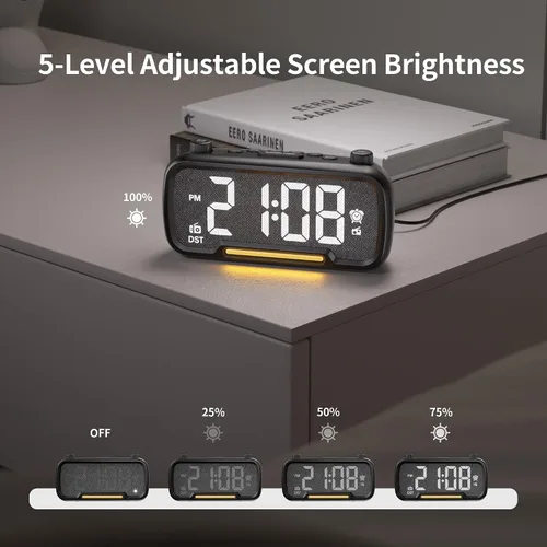 Miniatura 7 de OnLyee Radio despertador 5 en 1 – Radio FM, sonido de altavoz de alta fidelidad, altavoz Bluetooth, temporizador de apagado automático, luz