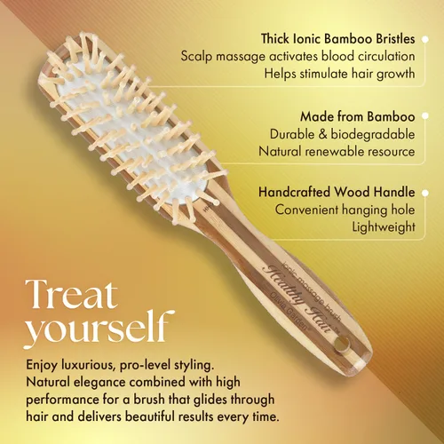 Miniatura 3 de Olivia Garden Cepillo de masaje iónico de bambú para cabello saludable