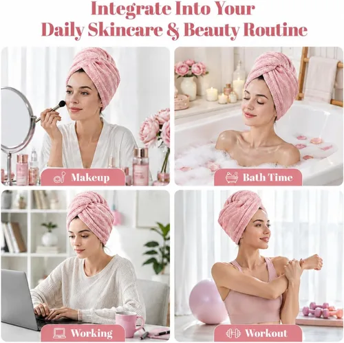 Miniatura 9 de ADOGO Toalla de microfibra para el cabello, paquete de 2 turbantes para cabello mojado, toallas de secado para mujeres y niños, adecuadas para todo