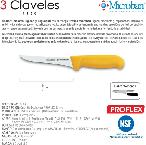 Miniatura 3 de 3 Claveles Cuchillo Desshuesar Proflex Amarillo 5.1 in - 5 Pulgadas FH 3C