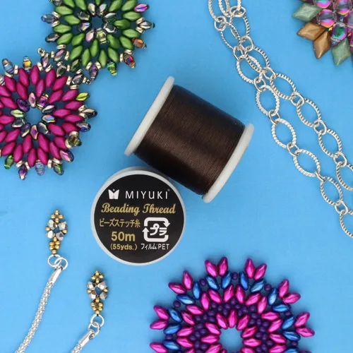 Miniatura 2 de Hilo para abalorios Miyuki – Hilo de nylon previamente encerado para proyectos de enhebrado, carrete de 50 m/55 yardas, color marrón, diámetro