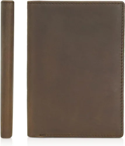 Miniatura 4 de Polare - Cartera plegable de cuero con bloqueo RFID para pasaporte y viaje para hombres Marrón oscuro Cartera de bloqueo RFID