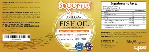 Miniatura 3 de Spoonful Mini Aceite de Pescado Omega 3, Certificado iFOS, 1290 mg por Porción, 120 Cápsulas Blandas Perlas, Cápsulas de Tamaño Pequeño Fáciles