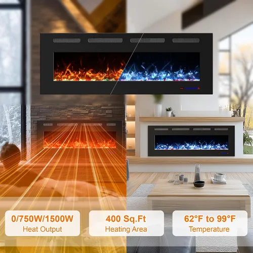 Miniatura 4 de Insertos de chimenea eléctrica de 42 pulgadas, calentador de chimenea lineal ultrafino con termostato, brillo y velocidad ajustables, temporizador